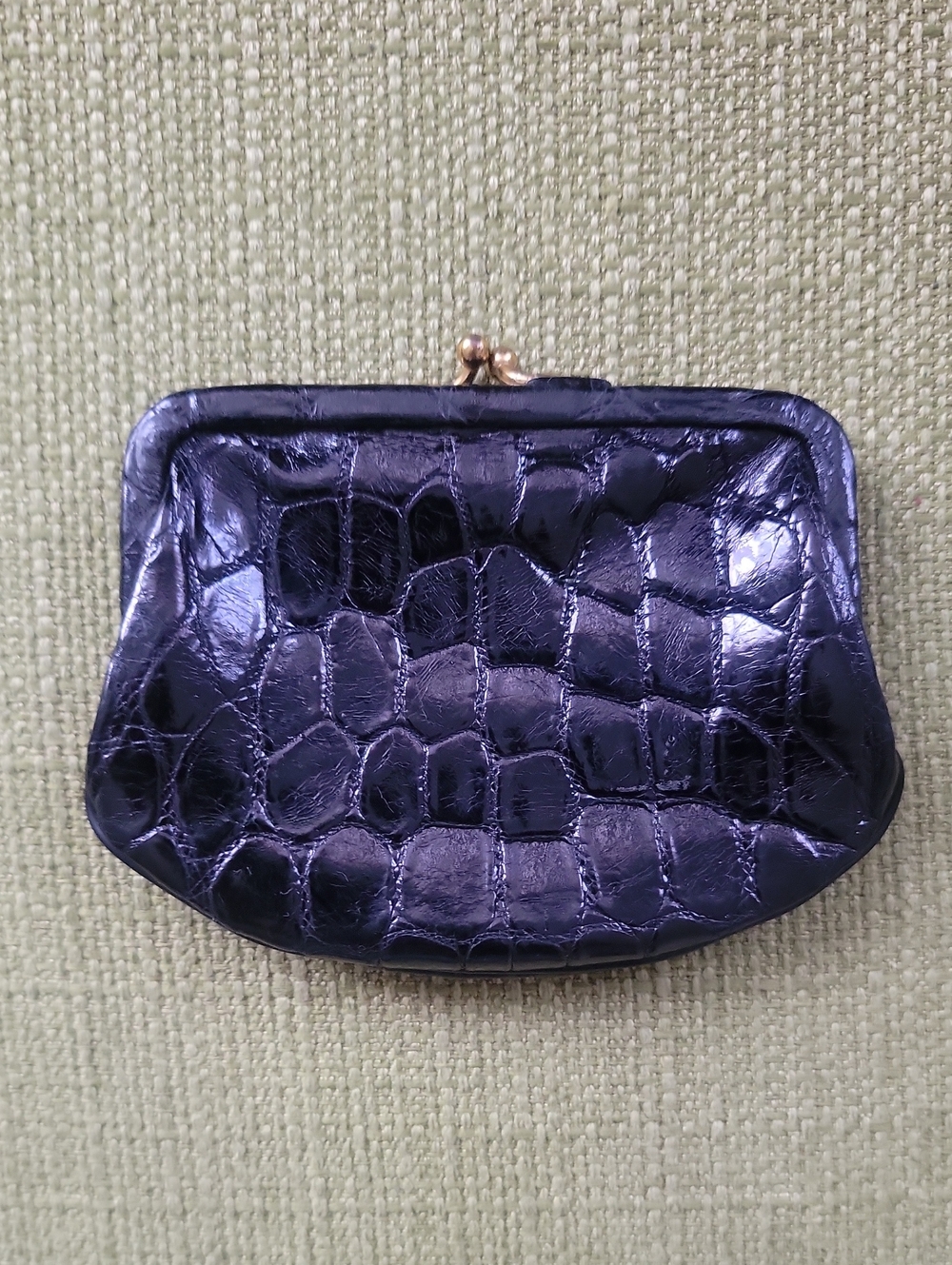 Black Croc-Embossed Kiss-Lock Coin Purse
